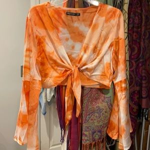 Nasty Gal Bell Sleeve Front Tie Crop